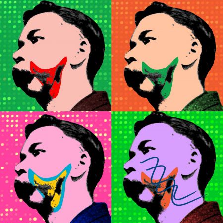Multicoloured images of someone with a large jaw